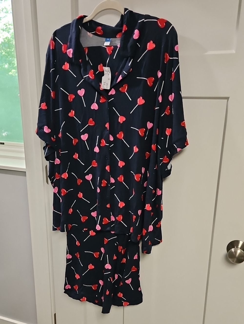 Old Navy Navy Pajama Set with Pink & Red Heart Lollipops